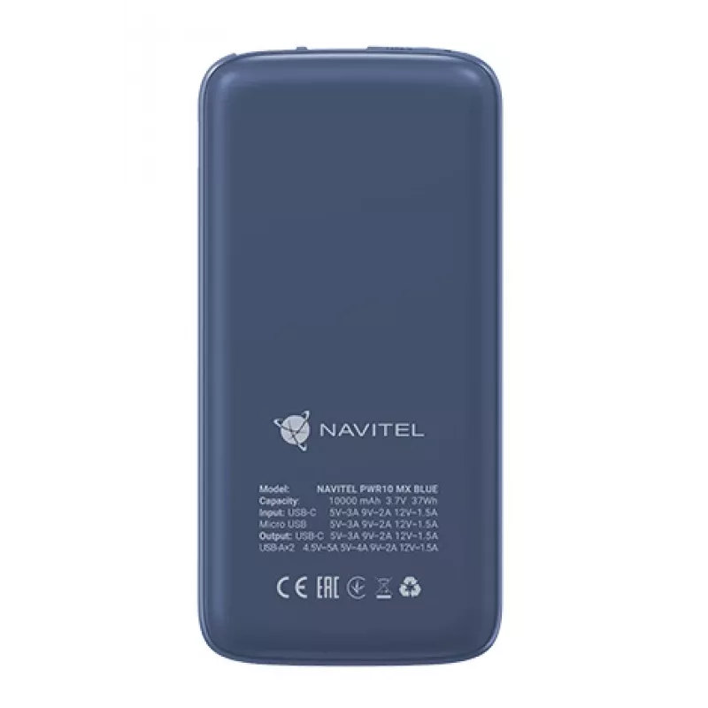 Nešiojamas išorinis akumuliatorius Navitel PWR10 MX mėlynas 10000 mAh