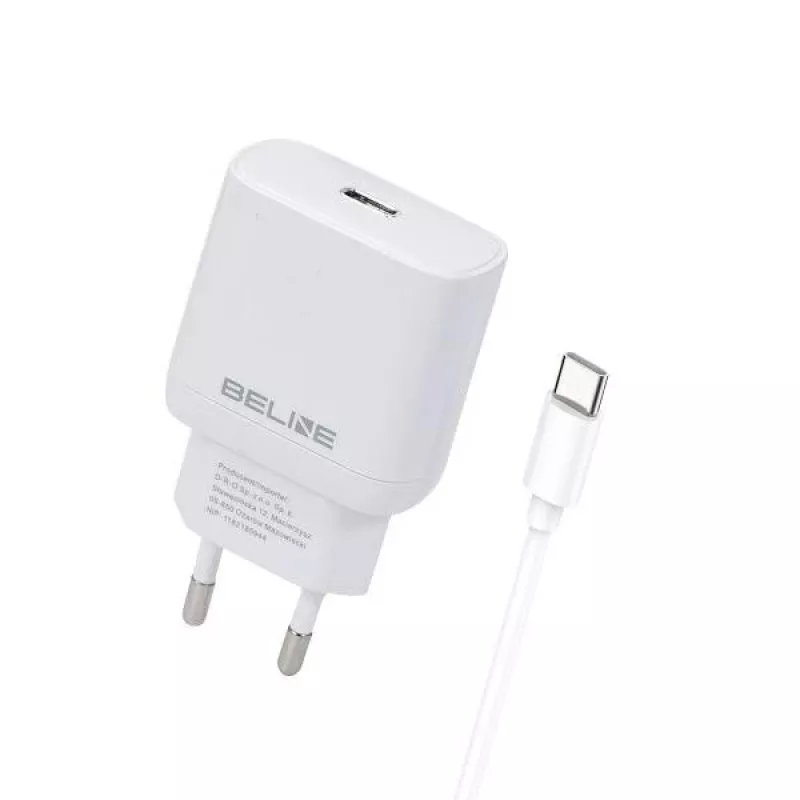 30W USB-C įkroviklis Beline Beli02177 baltas su USB-C laidu