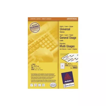 Avery etiketės – baltos – 42,3 x 70 mm – 2100 etikečių (100 lapų x 21) (3652)