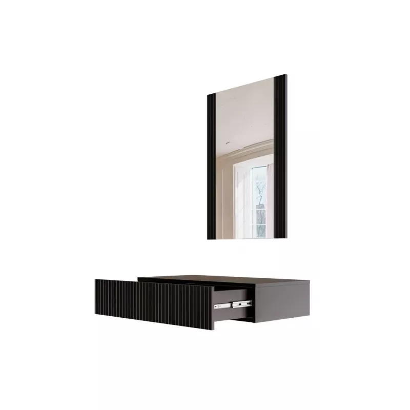 Tualetinis staliukas su veidrodžiu cama meble PAFOS 80×41,6×100 cm, MDF rėmas, 1 stalčius, matinė juoda