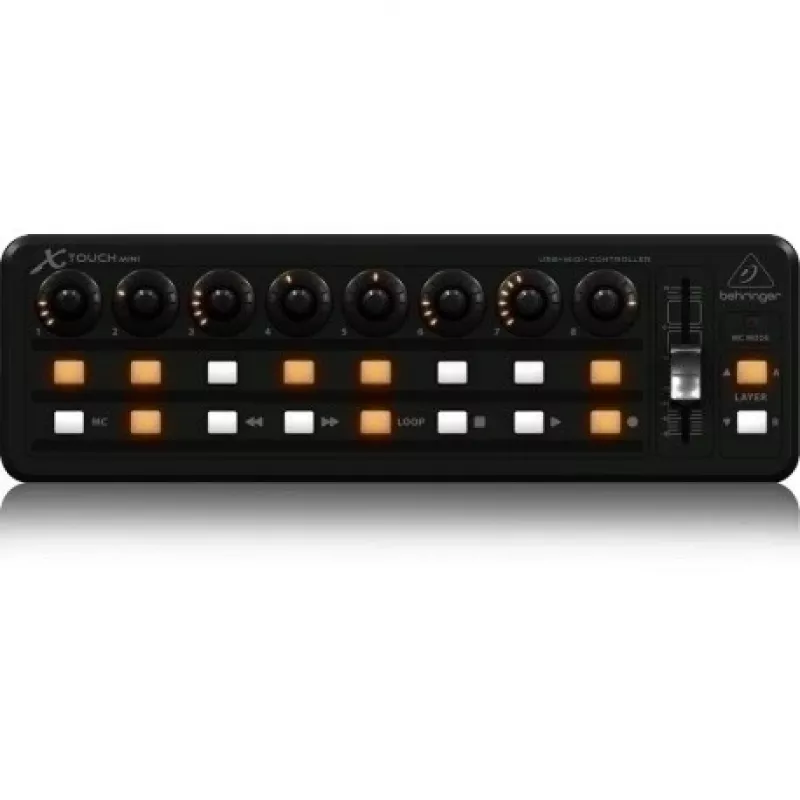MIDI klaviatūra USB Behringer X-TOUCH MINI, valdymo tipai: mygtukai, sukamieji reguliatoriai, slankikliai
