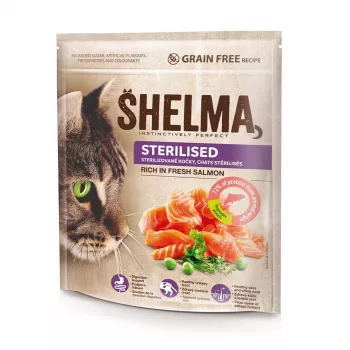 SHELMA Sterilised Rich in salmon – sausas ėdalas katėms – 750 g