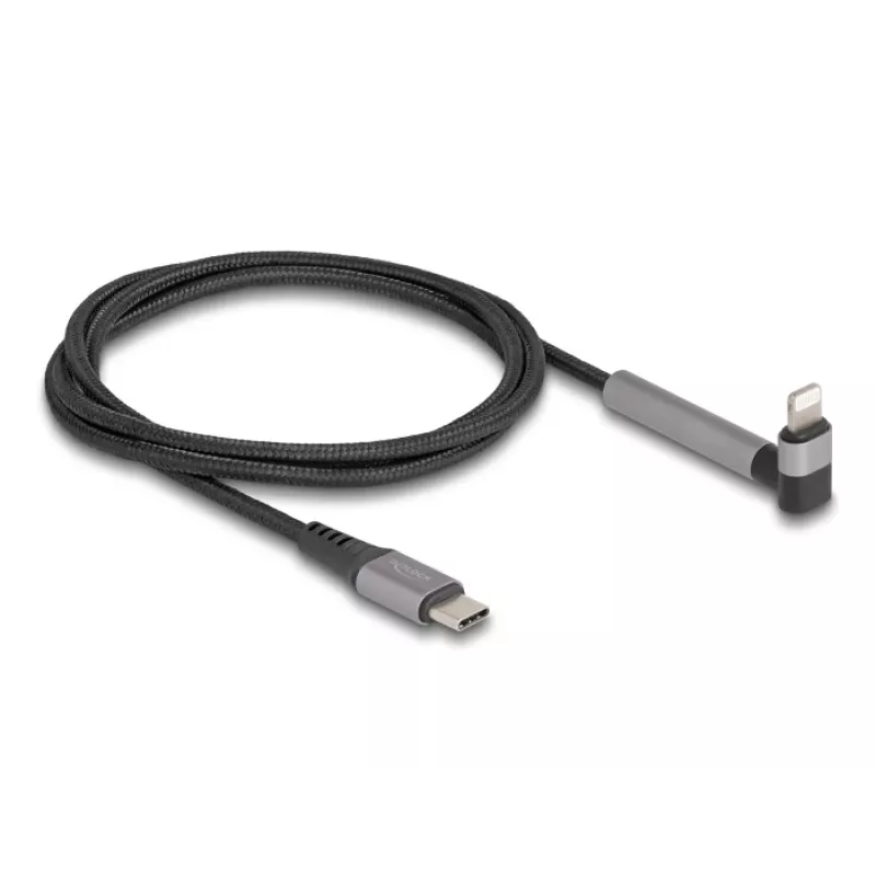 USB Type-C į Lightning įkrovimo ir duomenų laidas su kampuota jungtimi ir stovo funkcija, DELOCK 1,5 m, 9 V 3 A (MFi)
