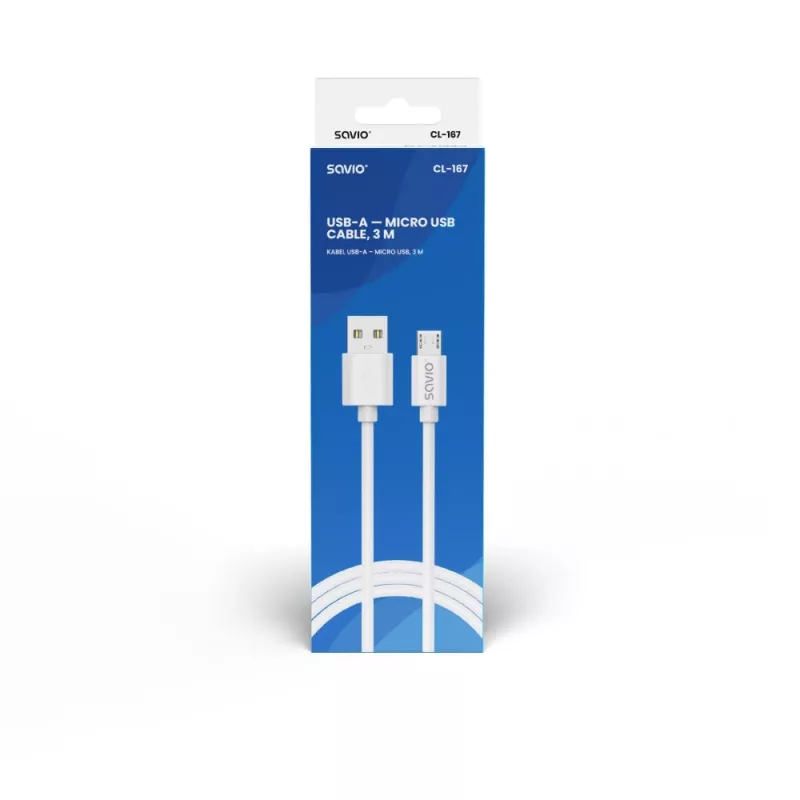 Savio USB 2.0 USB A - Micro USB balta CL-167 3 m laidas