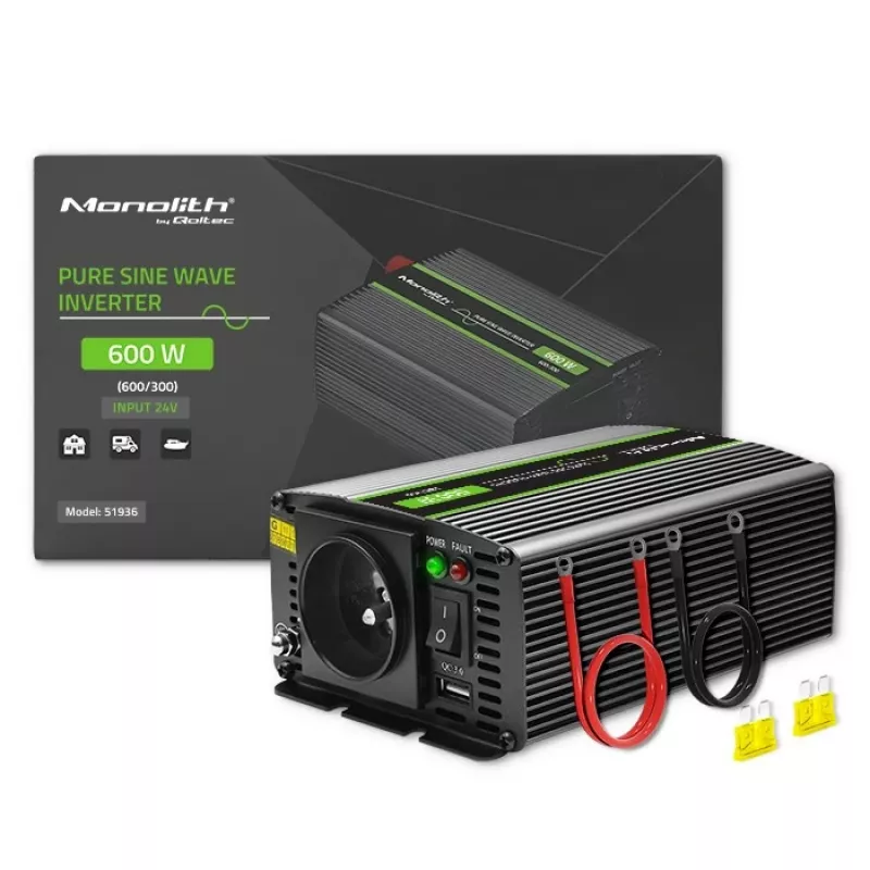 Qoltec Monolith automobilinis keitiklis 600 W juodas