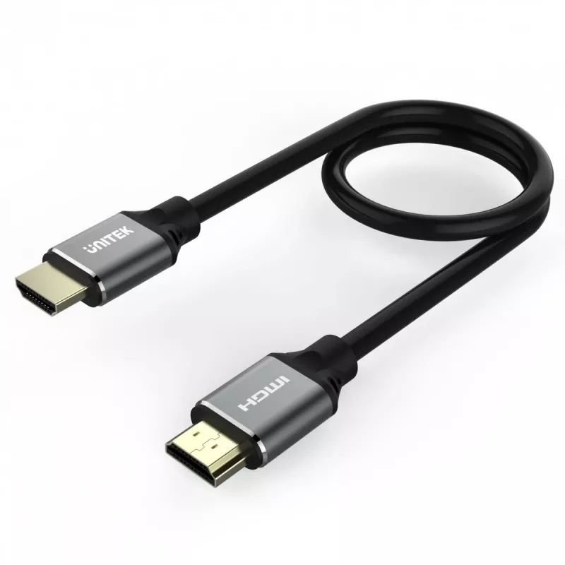 HDMI kabelis Unitek C138W 2 m — HDMI 2.1, 48 Gbit/s, 4K/120Hz, HDR10 & Dolby Vision, ARC, auksu dengtos jungtys
