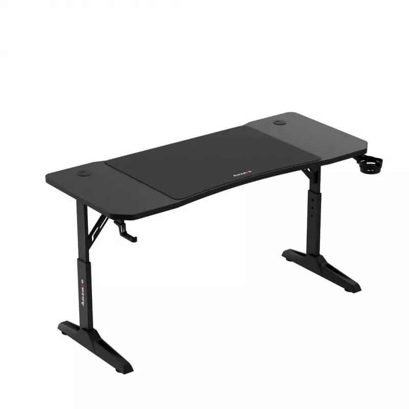 huzaro Hero 3.6 žaidimų stalas – stačiakampis 1400×600 mm, reguliuojamas aukštis 560–790 mm, juodas, H kojos, 15 mm viršus