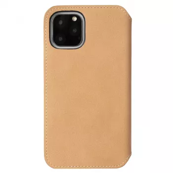 Krusell Sunne dėklas-piniginė Apple iPhone 11 Pro Max vintage nude, odinis užlenkiamas dėklas su kortelių kišenėmis