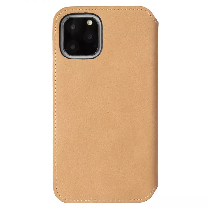 Krusell Sunne dėklas-piniginė Apple iPhone 11 Pro Max vintage nude, odinis užlenkiamas dėklas su kortelių kišenėmis