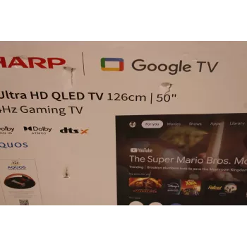 Sharp 50HR7265E 50 colių QLED 4K Ultra HD Smart Google TV, 144 Hz, Dolby Vision, Dolby Atmos, centrinis stovas, juoda