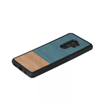 Dėklas Samsung Galaxy S9 Plus iš medžio ir polikarbonato – denim juoda
