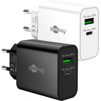 Goobay USB-C PD GaN dvigubas greitasis įkroviklis (30 W) Baltas (75336)