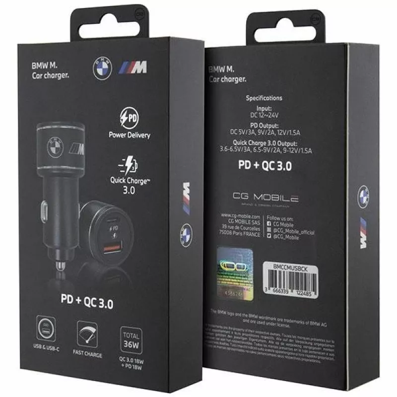 Automobilinis greitasis įkroviklis 20W PD-QC 3.0 juodas