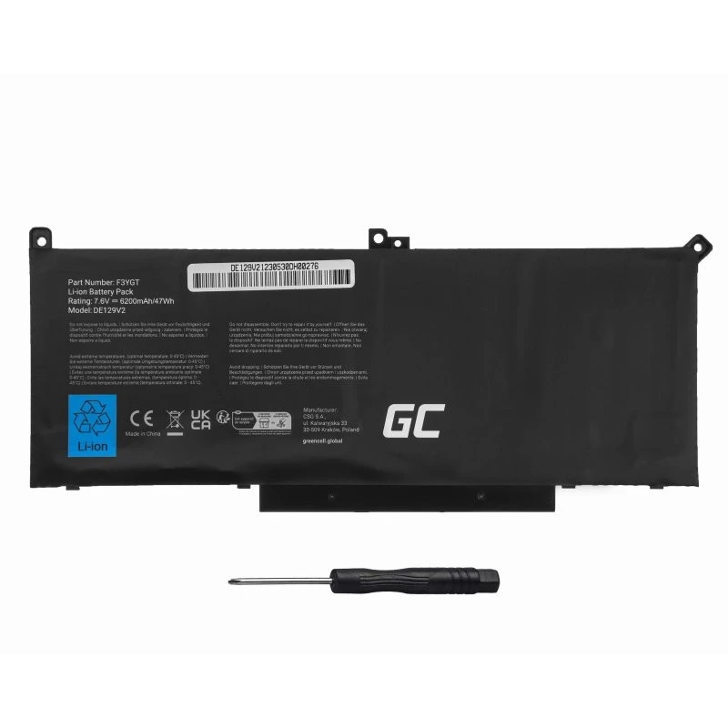 Nešiojamojo kompiuterio baterija Green Cell F3YGT 7,6V 6200mAh, skirta Dell Latitude 7280/7290/7380/7490