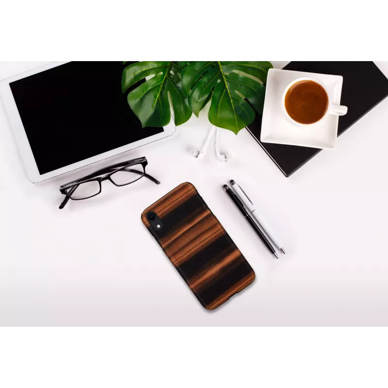 Dėklas iPhone XR man and wood — juodas kaip juodmedis, apsauginis kietas apvalkalas