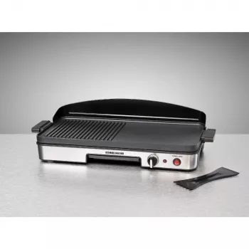 Elektrinis stalo grilis Rommelsbacher BBQ 2003 — 1900 W, 50×25 cm, briaunotas + Teppanyaki, reguliuojamas termostatas, sidabrinis/juodas