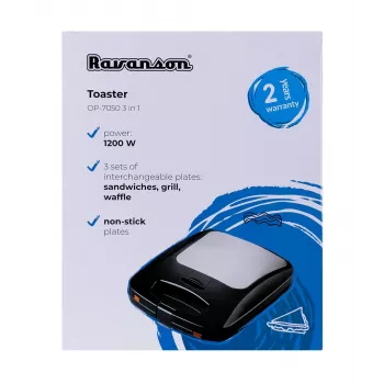 Vaflinė Ravanson OP-7050, 1200 W, 4 vafliai, nelipnios plokštės, horizontalus/vertikalus laikymas
