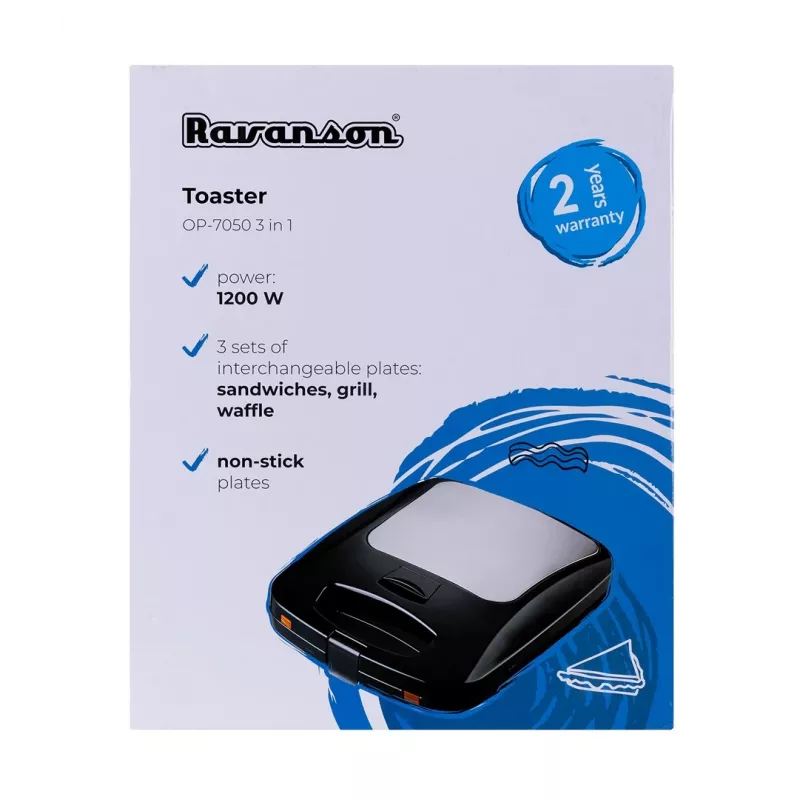 Vaflinė Ravanson OP-7050, 1200 W, 4 vafliai, nelipnios plokštės, horizontalus/vertikalus laikymas