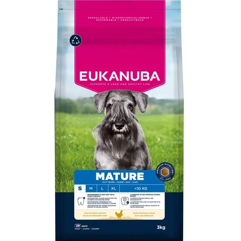 Sausas šunų ėdalas EUKANUBA Mature Small Chicken 3 kg – suaugusiems mažų veislių šunims