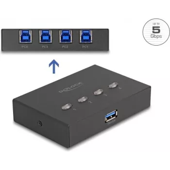 DeLOCK USB jungiklis 4 kompiuteriams prie 1 įrenginio 5 Gbps Juodas