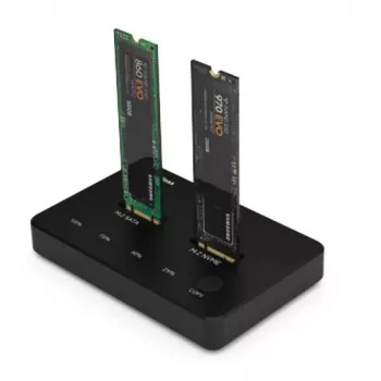 Docking stotelė 2x M.2 NVMe/SATA SSD iki 10 Gbps