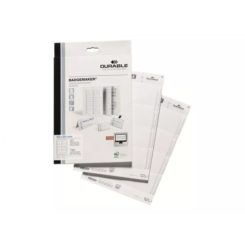 Įdėklai ženkliukams Durable 1456-02 60x90 mm Balti
