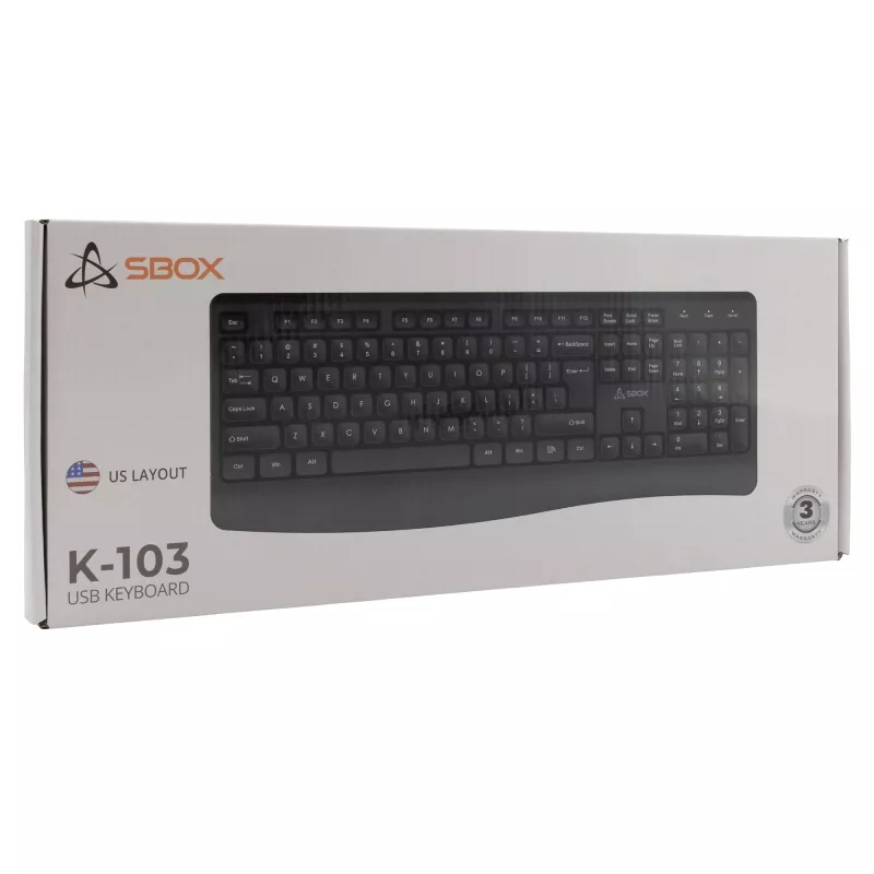 Laidinė USB klaviatūra SBOX K-103 US juoda