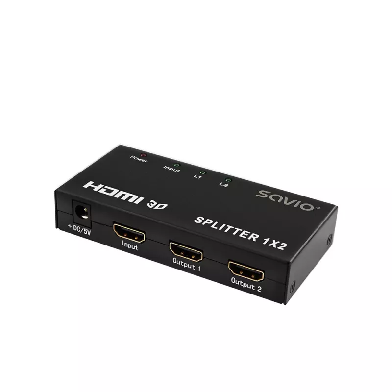 HDMI vaizdo skirstytuvas SAVIO CL-42 — 2x HDMI išėjimai, 1920x1080, 36 bitų spalva, metalinis korpusas, 5V/1A