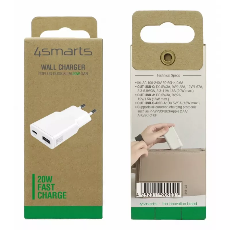 4smarts 541122 Sieninis greitasis USB-C įkroviklis 20 W baltas