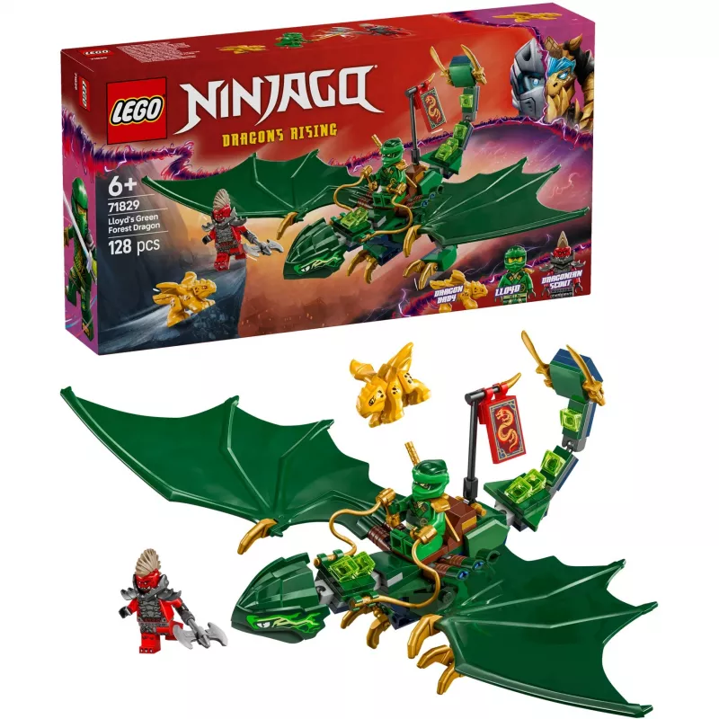 Konstrukcinis žaidimų rinkinys LEGO NINJAGO 71829 Lloyd's Green Forest Dragon, 128 dalių, 2 minifigūrėlės, nuo 6 metų