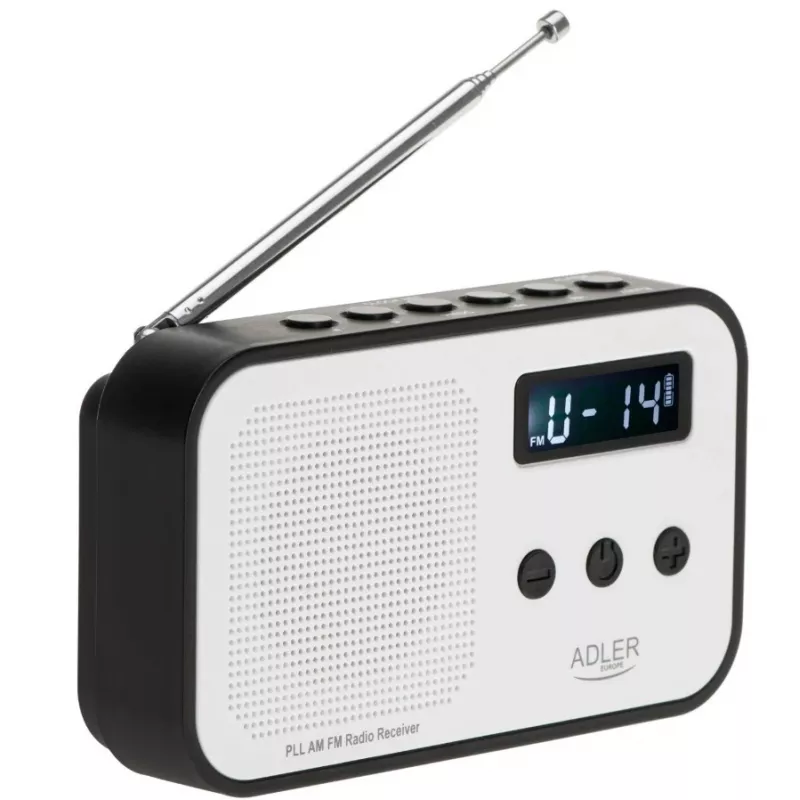 Nešiojamas skaitmeninis radijas Adler AD 1907 – AM/FM, skaitmeninis derintuvas, žadintuvas, USB-C, 600 mAh baterija, LCD, 20 stočių atmintis, teleskopinė antena