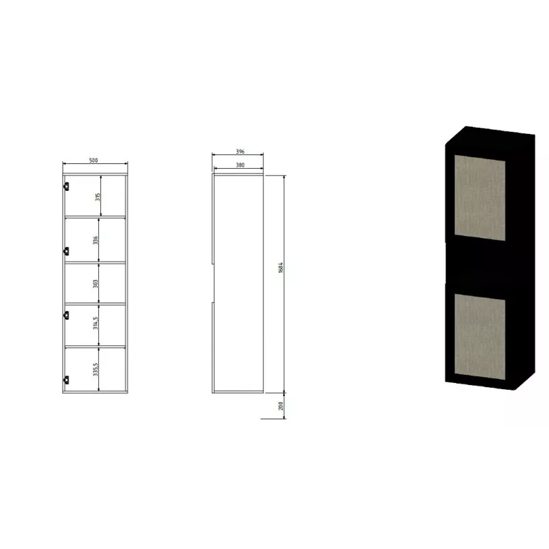 Laikomoji spintelė CAMA MELE JUTA 50×39,5×190 cm, ant grindų prie sienos, juoda su linol calabria apdaila