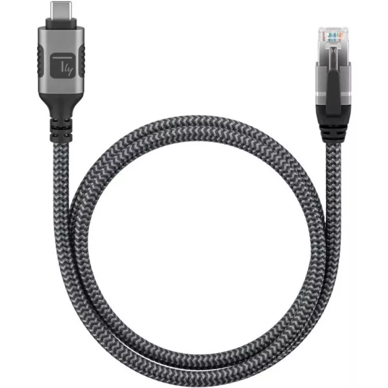 Techly ICOC U3C-RJ45-010 USB-C į Gigabit Ethernet adapterio kabelis, 1 m, juodas/sidabrinis