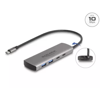 USB šakotuvas DeLOCK 64299, metalinis, USB 3.2 Gen 2, 4 prievadai