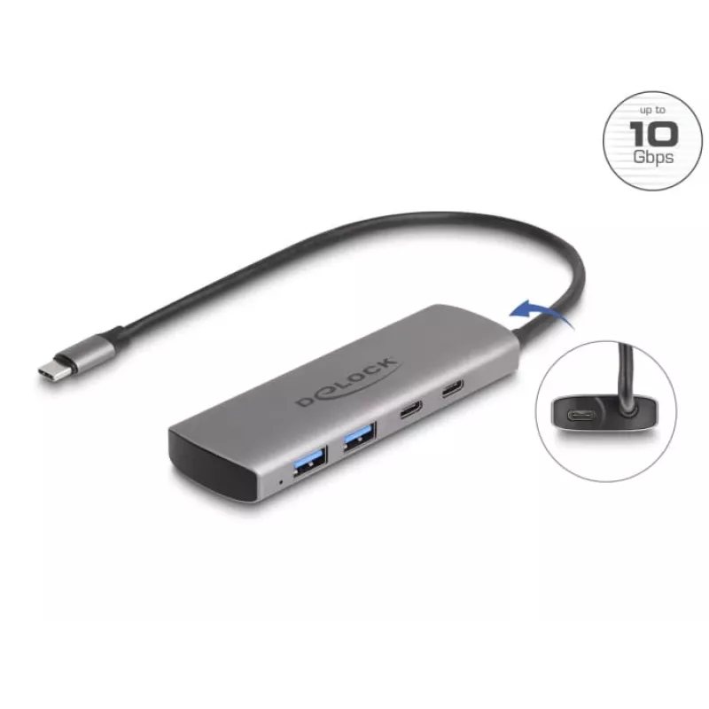 USB šakotuvas DeLOCK 64299, metalinis, USB 3.2 Gen 2, 4 prievadai