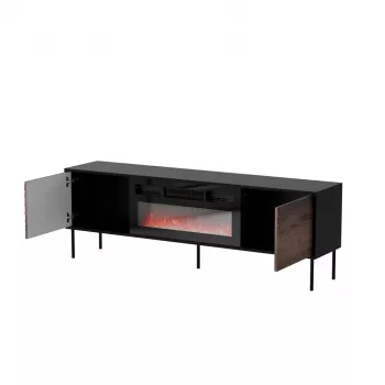 TV spintelė Cama CORTINA 180x40x60 cm juoda/riešutas su juodu elektriniu židiniu