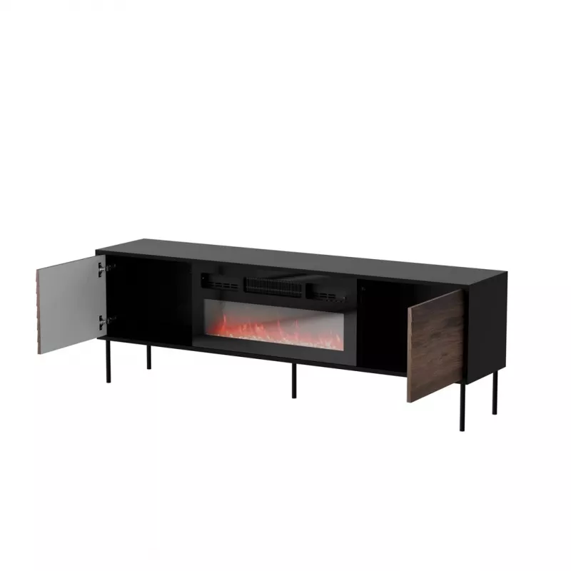 TV spintelė Cama CORTINA 180x40x60 cm juoda/riešutas su juodu elektriniu židiniu