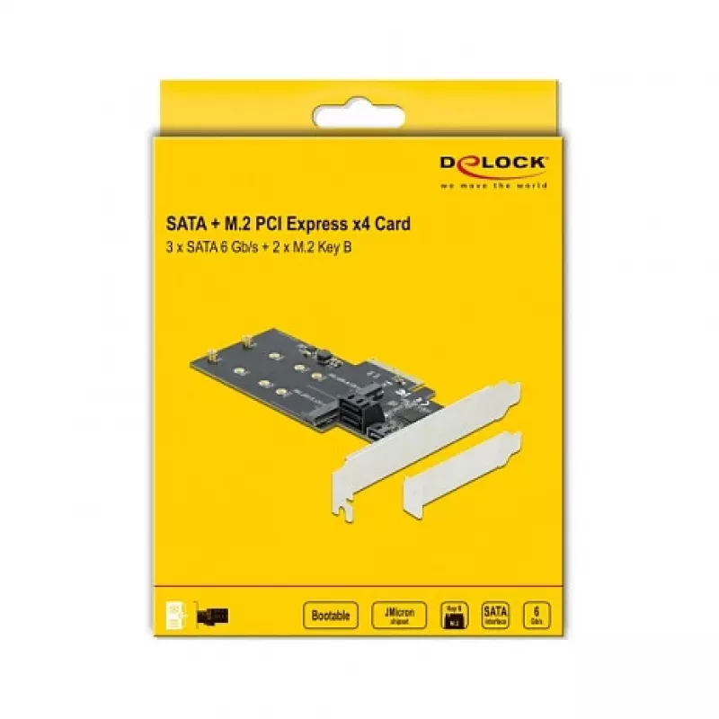 DeLOCK PCI Express kortelė su 3 SATA prievadais ir 2 M.2 Key B lizdais
