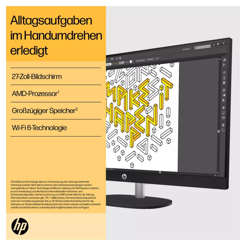 HP 27-cr0471ng All-in-One kompiuteris – Ryzen 7 7730U, 16 GB RAM, 512 GB SSD, Full HD