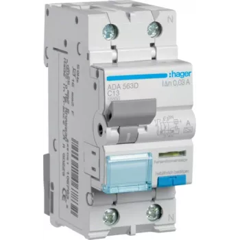 Hager RCBO jungiklis 1P+N 10kA C-13A 30mA ADA563D