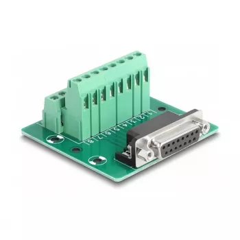 DeLOCK D-Sub 15 pin moteriškas į gnybtų bloką DIN bėgiui 58mm x 61mm x 30mm