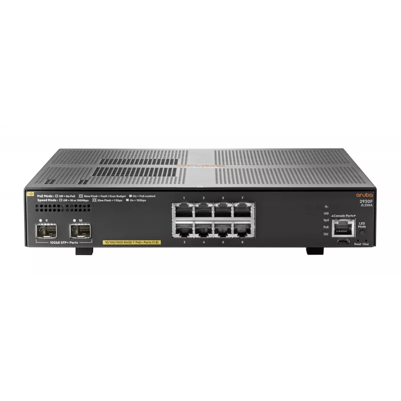 Hewlett Packard Enterprise HPE Aruba 2930F 8G PoE+ 2SFP+ valdomas jungiklis (switch), 8 prievadai PoE+, 2 SFP+