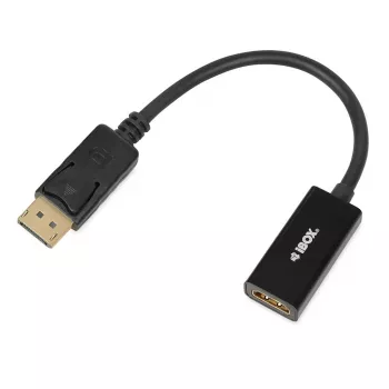 Adapteris DisplayPort į HDMI IBOX iadp4k — DisplayPort (vyriškas) į HDMI (moteriškas), tiesūs jungtys, 4K palaikymas, sidabrinis