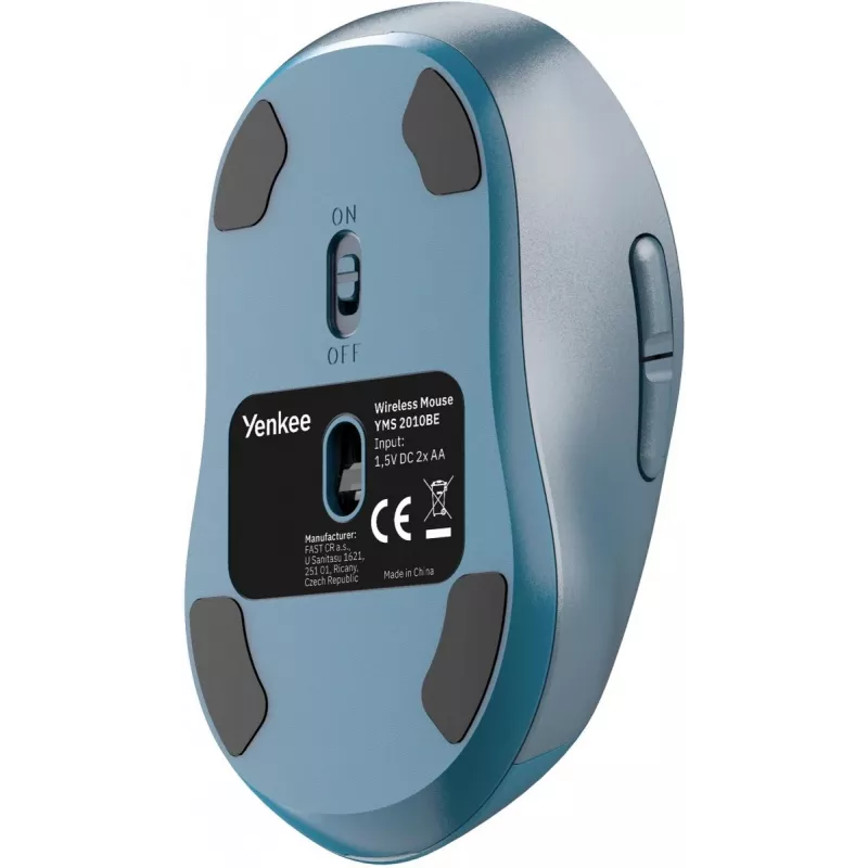Belaidė pelė YENKEE YMS2010BE dviejų režimų ergonomiška, 2,4 GHz USB imtuvas + Bluetooth 5.1, 4 lygių DPI 1000–3200, 6 mygtukų