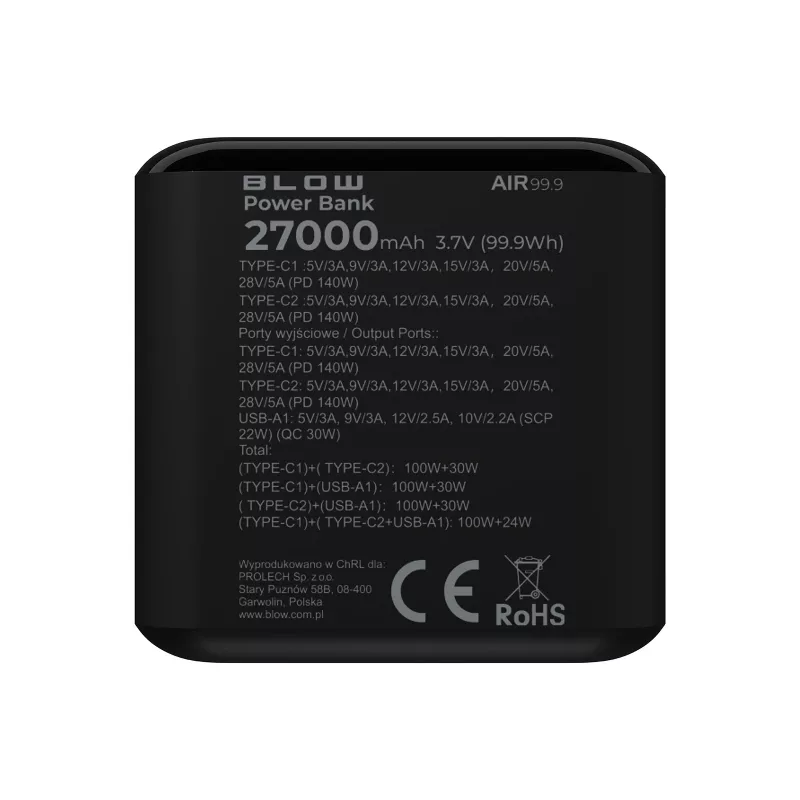 Power bank BLOW AIR99.9 27000mAh PD 140W LCD