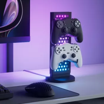 Nanoleaf Pegboard Lighted Desk Dock – apšviestas stalo stovas su moduline lenta