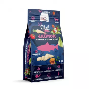 SYTA MICHA Chef Lašiša, pastarnokas ir braškė - sausas šunų ėdalas - 9 kg