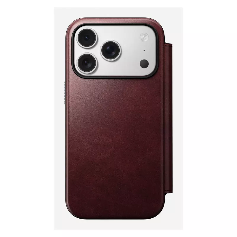 Dėklas mobiliesiems telefonams Nomad Modern Leather Folio, skirtas Apple iPhone 17 Pro, 6,3 colio (16 cm), odinis, bordo spalvos