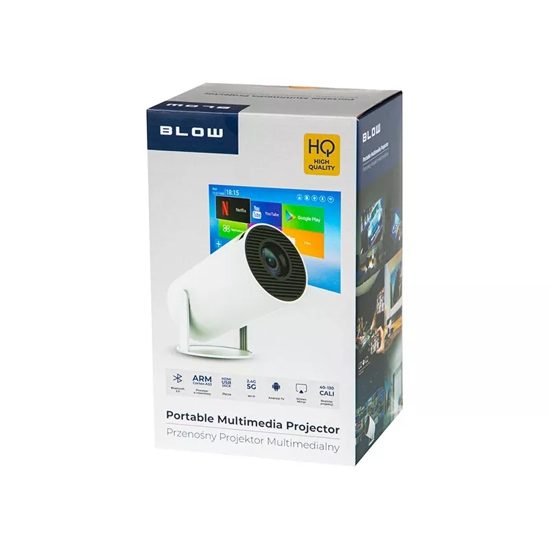 Projektorius HY300 Pro su WiFi, nuotolinio valdymo pultu, Android TV, 130 colių, 4K Full HD, LED