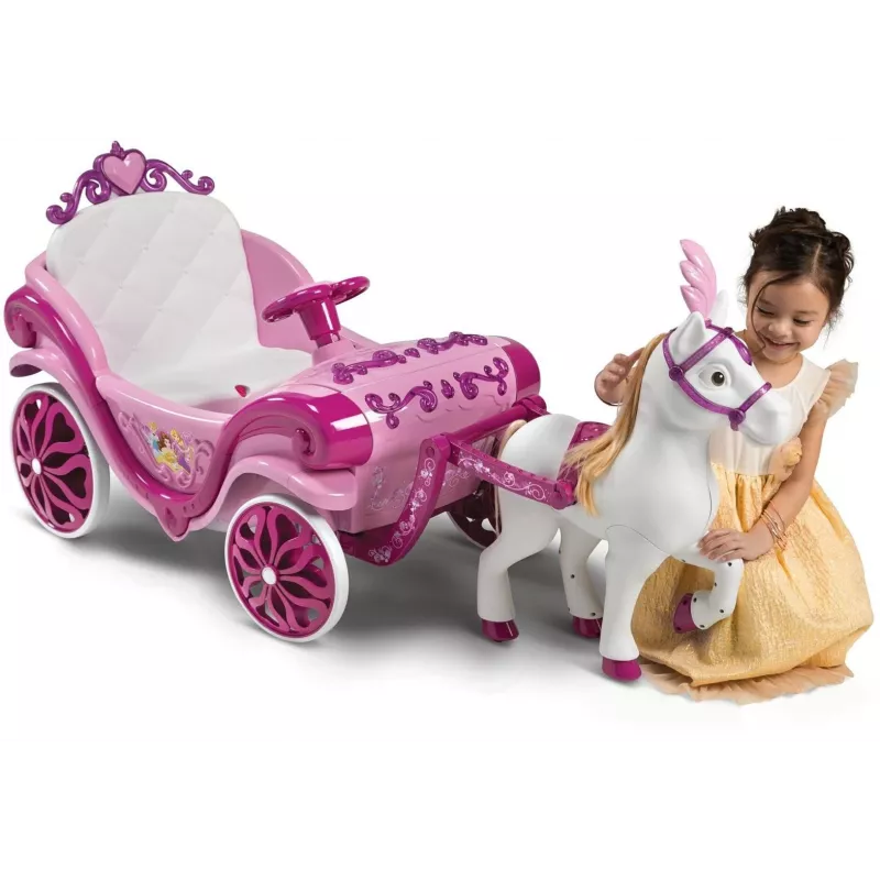 Huffy Electric Disney Princess vežimas su arkliuku 6 V rožinis